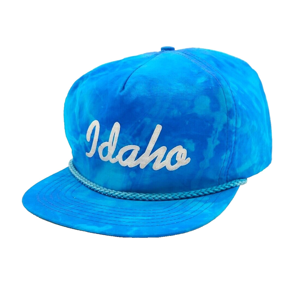 Vintage Idaho Adjustable Strapback Blue Rope Trucker Hat Ball Cap Tie Dye Nylon